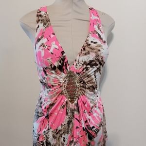 Mutli color pink and white embelleshed waist, haulter top by VENUS size LARGE